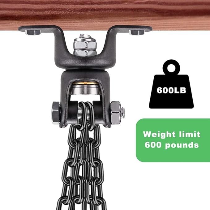 BeneLabel Heavy Duty Boxing Punching Bag Hanger with Chain, 800 LB Capacity, 360° Rotation Wood Beam Holder with 4 Chains and 4 Carabiners, 2 Wood Screws for Wooden Sets