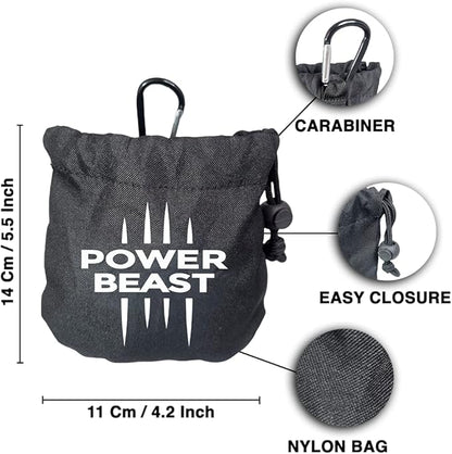POWER BEAST Refillable Chalk Ball + Bag, Boulder Chalk, Sport Chalk, Gymnastics, Rock Climbing, Bouldering, Weightlifting, Climbing, Pole Dance, Bodybuilding, Tennis, Padel, Cross Training, Gym.