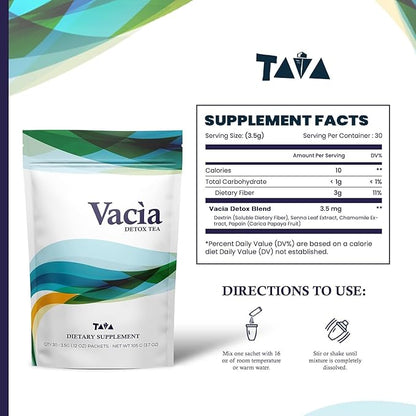 TAVA Vacia Detox Tea Supplement, Boosts Energy, Supports Joint Mobility and Immune System, Contains 30 Packets (3.5g per pack)
