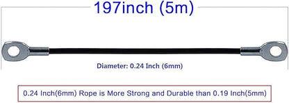 KORIKAHM Fitness Pulley Cable 118/157 / 197/236 Inch, LAT Pulldown Cable Replacement Gym Thick 6mm for Pulley System Cable Machine Accessories, PU Coating Steel Wire Rope with Stopper Ball