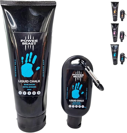 POWER BEAST Colored Liquid Chalk, 2 Bottles Combo of 200 + 50 ML, Liquid Sports Chalk, Free Professional Hand Grip for Gym, Weightlifting, Rock Climbing, Crossfit, Powerlifting, Pole Dance.