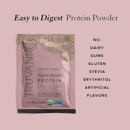 Truvani Vegan Pea Protein Powder | Vanilla Chai | 20g Organic Plant Based Protein | 10 Servings | Keto | Gluten & Dairy Free | Low Carb | No Added Sugar