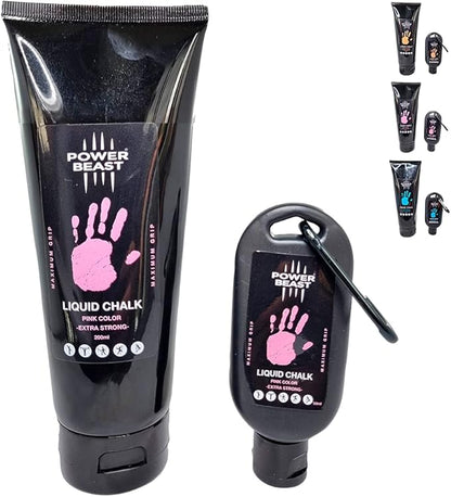 POWER BEAST Colored Liquid Chalk, 2 Bottles Combo of 200 + 50 ML, Liquid Sports Chalk, Free Professional Hand Grip for Gym, Weightlifting, Rock Climbing, Crossfit, Powerlifting, Pole Dance.