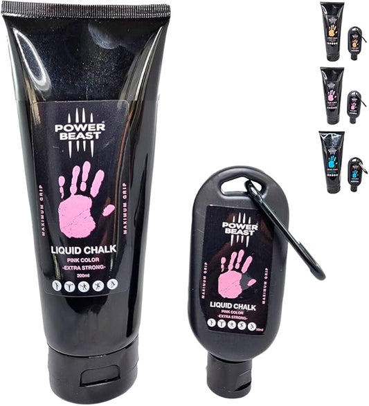 POWER BEAST Colored Liquid Chalk, 2 Bottles Combo of 200 + 50 ML, Liquid Sports Chalk, Free Professional Hand Grip for Gym, Weightlifting, Rock Climbing, Crossfit, Powerlifting, Pole Dance.