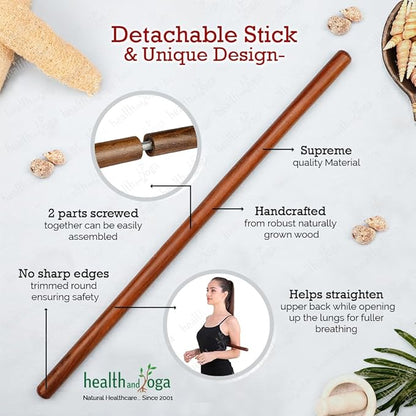 HealthAndYoga™ StretchNHeal Collapsible Multi-Use Wooden Yoga Stick - Regular and XL - Portable Posture Corrector Pole, Stretch Mobility Stick, Physical Workout Exercise Dowel