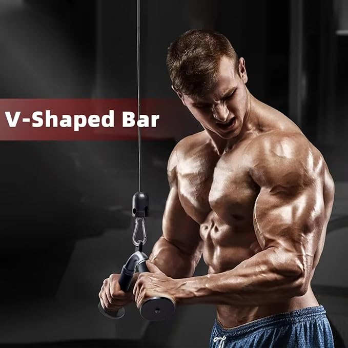 Tricep Press Down V Bar, Cable Machine Attachment Home Gym LAT Pulldown Attachments