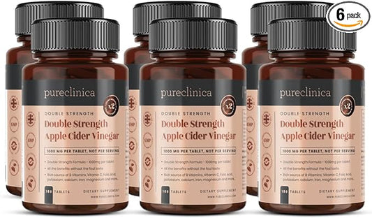 pureclinica Double Strength Apple Cider Vinegar 1000mg x 1080 Tablets (6 Bottles of 180 Tablets - 3 Years Supply)