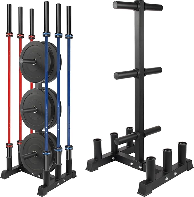 Olympic Weight Plate Rack Plate Trees for Bumper Plate Storage, 2 Inch Weight Plate Tree and Vertical Barbell Holder for Home Gym, 4-Pegs 6-Pegs Olympic Weight Tree, Capable of Holding Up to 880LB
