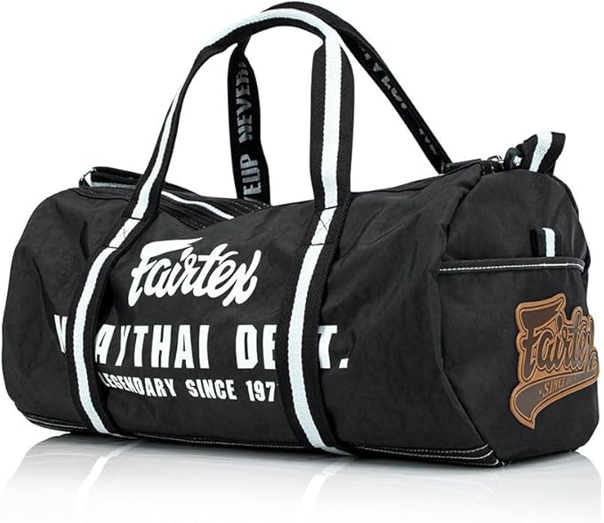 Fairtex BAG9 Retro Style Barrel Bag Thai Boxing Heavy Gym Bag Myay Thai MMA (Black)