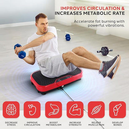 Hurtle Fitness Vibration Platform Machine - Home Gym Whole Body Shaker Exercise Machine Workout Trainer Fast Weight Loss w/Resistance Bands Easy Carry Wheel Remote Adjustable Speed