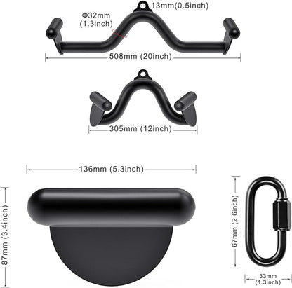 Kipika LAT Pull Down Bars Cable Machine Attachment, Rowing T-bar V-bar Set, Back Strength Training Handle Grips for Cable Machine Rowing Machine, 12" 20" 24" 28" 32" Five Sizes