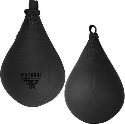 FISTRAGE Speed Bag Boxing Ball Leather MMA Muay Thai Training Punching Dodge Striking Kit with Free Hanging Swivel Workout Speedball Kicking Platform Equipment