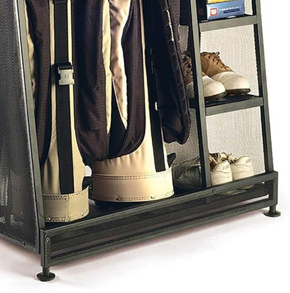 Suncast Garage Golf Bag Shelf Organizer with Leveling Feet and 5 Inch Bin for Club, Ball, and Accessory Storage, 2 Pack