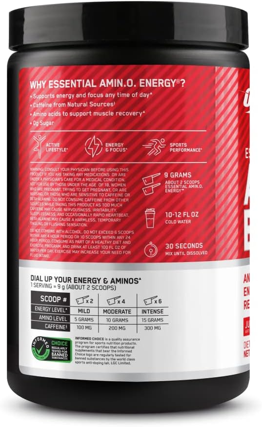 Optimum Nutrition Amino Energy - Pre Workout with Green Tea, BCAA, Amino Acids, Keto Friendly, Green Coffee Extract, Energy Powder - Juicy Strawberry Burst, 30 Servings (Packaging May Vary)