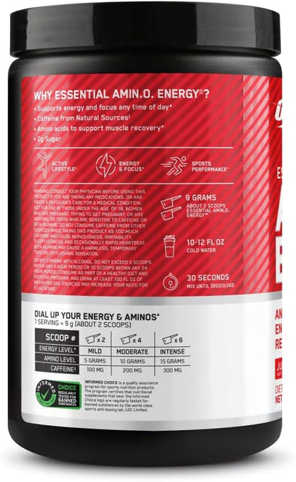 Optimum Nutrition Amino Energy - Pre Workout with Green Tea, BCAA, Amino Acids, Keto Friendly, Green Coffee Extract, Energy Powder - Juicy Strawberry Burst, 30 Servings (Packaging May Vary)