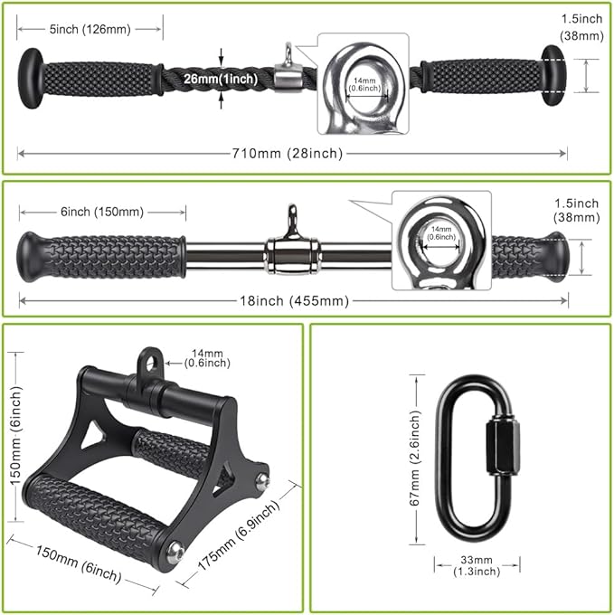 Kipika Tricep Pull Down Attachment, Cable Machine Accessories for Home Gym, Cable Machine Attachments Pulley System Gym, LAT Pull Down Attachment Weight Fitness