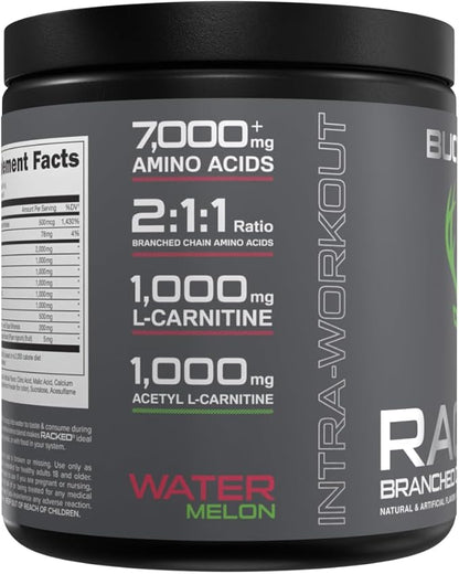 Bucked Up- BCAA RACKED™ Branch Chained Amino Acids | L-Carnitine, Acetyl L-Carnitine, GBB | Post Workout Recovery, Protein Synthesis, Lean Muscle BCAAs That You Can Feel! 30 Servings (Watermelon)