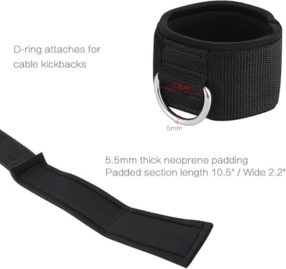 Ankle Wrist Cuffs Neoprene Padded Straps D-Ring Glute Kickback for Cable Machines Legs Exercise Adjustable Fitness
