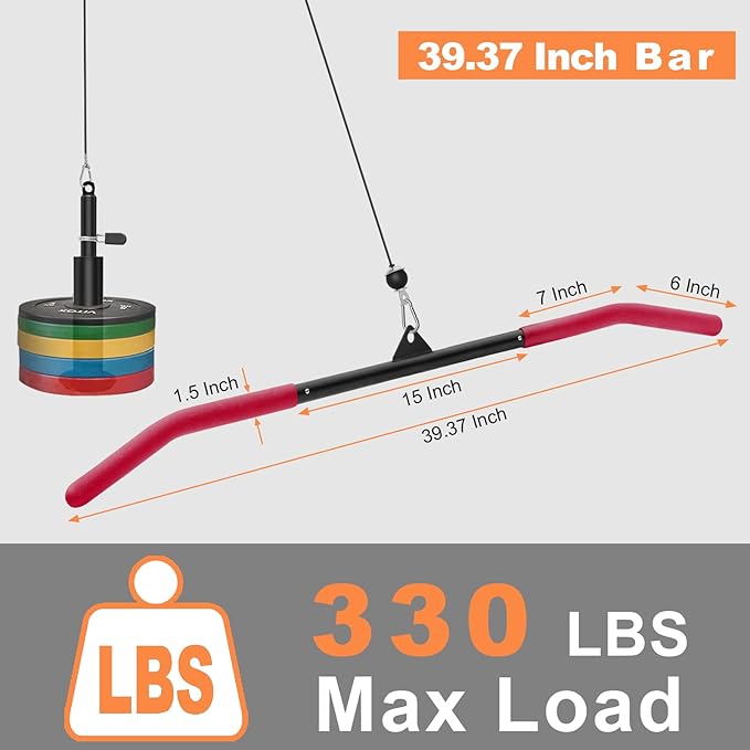SERTT 39.37 Inch LAT Pulldown Bar Attachment for Pulley Cable Machine, Curl Tricep Press Down Bar with Rubber Handle, LAT Pull Down Bar Accessories for Gym, Strength Workout, Muscle Building