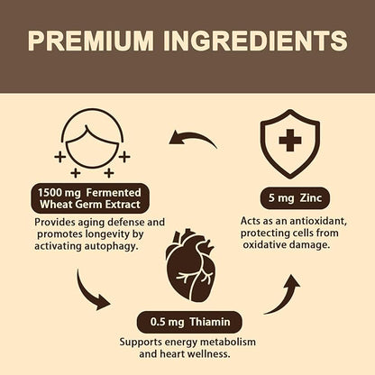 Spermidine Supplement 15 MG - 99% Purity, High Absorption, 1500 mg Fermented Wheat Germ Extract with Zinc & Thiamin, Spermidine for Men & Women - Cellular Renewal, Aging Defense, Energy, 240 Softgels