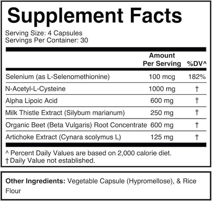 Divine Health Liver & Gallbladder Cleanse | N-Acetyl-L-Cysteine | Alpha Lipoic Acid | Milk Thistle | Organic Beet Root | Selenium | 120 Capsules