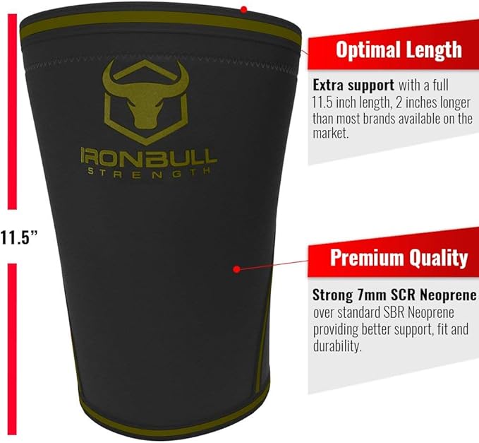 Iron Bull Strength 7mm Knee Sleeves (Pair) for Weightlifting & Powerlifting (USPA, IPL, IWF & USAW Approved) | High-Performance Knee Compression Support For Squats, Weight Lifting - Men and Women