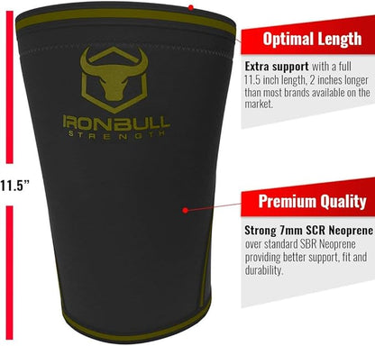 Iron Bull Strength 7mm Knee Sleeves (Pair) for Weightlifting & Powerlifting (USPA, IPL, IWF & USAW Approved) | High-Performance Knee Compression Support For Squats, Weight Lifting - Men and Women