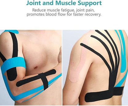 Kinesiology Tape<40 Precut Strips>Pro Elastic Athletic Tape,Cotton Waterproof Breathable Hypoallergenic Sports Tape for Joints Support & Muscle Pain Relief,Perfect for Any Activity (Black)