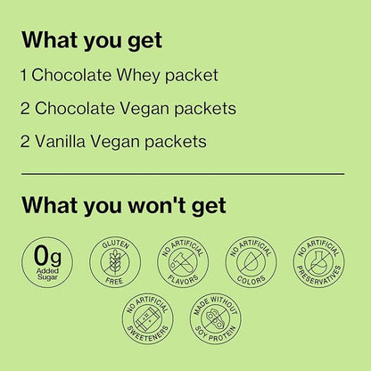 Shakeology 0g Added Sugar Sampler Pack Vegan & Whey Protein Powder, Gluten Free Superfood Protein Shake with Supergreens, Probiotics for Gut Health, Adaptogens, Vitamins, 16g Protein per Serving