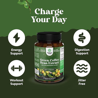 Pure Green Coffee Bean Extract Supplement – Best for Weight Loss Appetite Suppressant – 750 mg with Chlorogenic Acid Best Energy Booster Advanced Natural Potent Formula – 60 Capsules