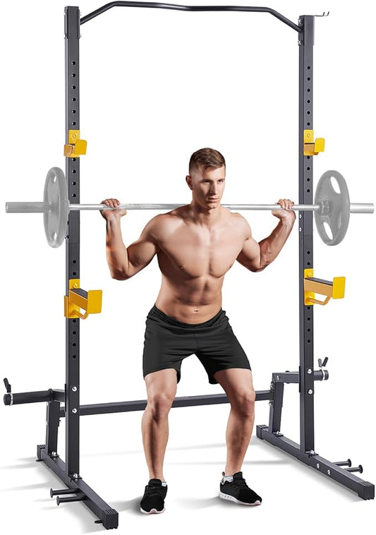 VEVOR Squat Stand - Multi-Functional Power Rack with Pull Up Bar, Hook, and Weight Plate Storage Attachment, Adjustable Power Rack Cage for Home Gym Equipment