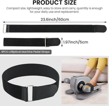 4 Pcs Ellipse Leg Exerciser Machine Pedal Straps, Adjustable Elliptical Trainer Straps for Under Desk, Elliptical Peddler Foot & Leg Training Strap for Fitness Home Sports Office Accessories
