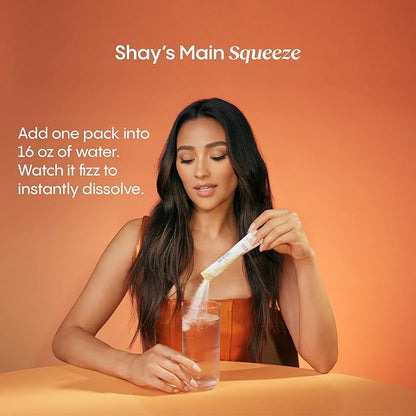Hydralyte Shay Mitchell Low Sugar Rapid Rehydration - Lightly Sparkling Electrolyte Powder Packets, Lemon Squeeze | Travel Essential - Workout Essential - Recovery Powder (18 Count)