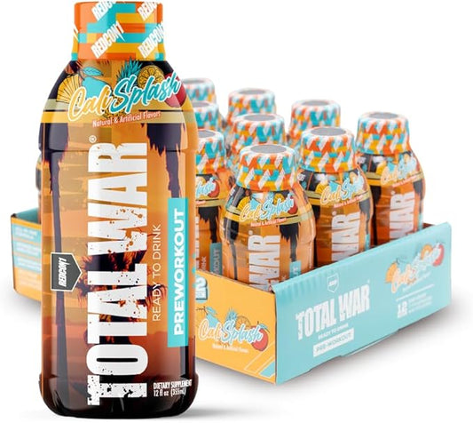 REDCON1 Total War Ready to Drink Pre Workout - Endurance Boosting, Keto Friendly RTD Formula - Amino Acid + Citrulline Malate Pre Workout Drink for Men & Women (Cali Splash, 12 Servings)