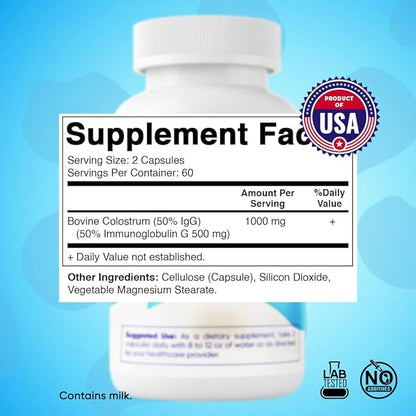 Vitamatic Bovine Colostrum Supplement 1000 mg per Serving - 50% Highest IgG - Supplement for Gut Health, Hair Growth, Beauty, Muscle Recovery, & Immune Support - 120 Capsules