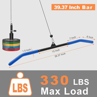 SERTT 39.37 Inch LAT Pulldown Bar Attachment for Pulley Cable Machine, Curl Tricep Press Down Bar with Rubber Handle, LAT Pull Down Bar Accessories for Gym, Strength Workout, Muscle Building