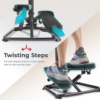 Sunny Health & Fitness Steppers for Exercise at Home Exercising Workout Cardio Climber Thigh Space Squat Twist Stepper Advanced Twisted Resistance Band Step with Optional Free SunnyFit App Connection