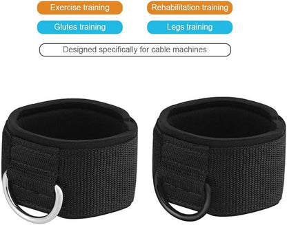 Ankle Wrist Cuffs Neoprene Padded Straps D-Ring Glute Kickback for Cable Machines Legs Exercise Adjustable Fitness