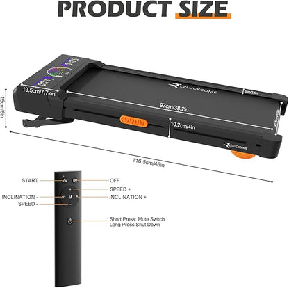 Walking Pad Treadmill with 9% 9-Level Auto Incline Compact Quiet Wide Under Desk Treadmill Incline Large LED Display Remote Control 300LB Capacity Wheel for Home Walking Running Jogging Machine