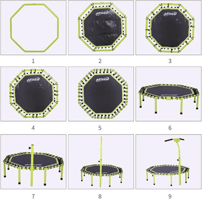 Newan 48" Fitness Trampoline with Adjustable Handle Bar, Silent Trampoline Bungee Rebounder Jumping Cardio Trainer Workout for Adults - Max Limit 330 lbs
