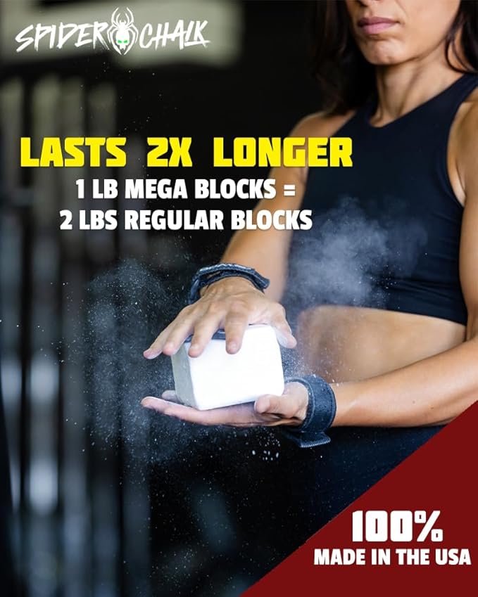 SPIDER CHALK Mega Gym Chalk Block, Lasts 2X Longer, Lab Grade | for Gym, Powerlifting, Made in The USA, ASMR