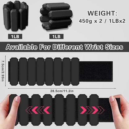 Vanleonet Wrist Ankle Weights for Women,Adjustable Wearable Strong Arm & Leg Weights Set of 2(1Lbs Each),Comfortable and Breathable for Yoga, Barre, Pilates, Swimming, Cardio, Aerobics, Gym