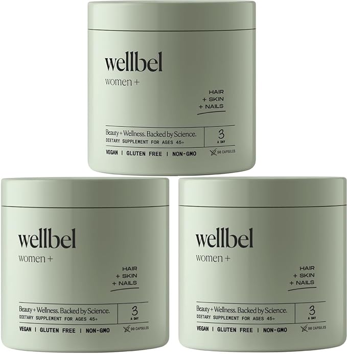 Wellbel Women + Clean Supplement for Hair, Skin, and Nails, Vegan, Gluten Free, Non GMO 90 Count - 3 Pack