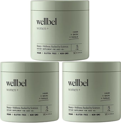 Wellbel Women + Clean Supplement for Hair, Skin, and Nails, Vegan, Gluten Free, Non GMO 90 Count - 3 Pack