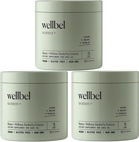 Wellbel Women + Clean Supplement for Hair, Skin, and Nails, Vegan, Gluten Free, Non GMO 90 Count - 3 Pack