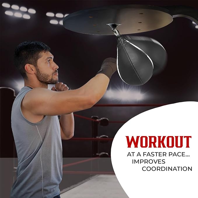 SHAZ Skin-Tec Leather Boxing Speed Bag with Swivel Punching Training Speedbag MMA Muay Thai Punch Speed Ball with Hanging Swivel Mount Dodge Striking Speedball