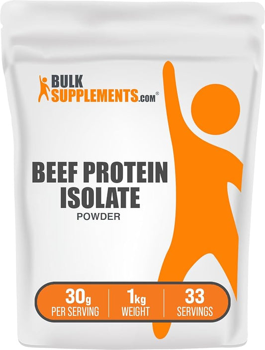 BulkSupplements.com Beef Protein Isolate Powder - Lactose Free Protein Powder, Beef Protein Powder - Unflavored & Gluten Free, 30g per Serving, 1kg (2.2 lbs) (Pack of 1)