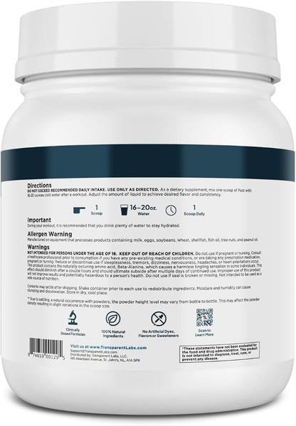 Transparent Labs Post - Post-Workout Recovery Muscle Builder with L-Glutamine, Beta-Alanine and BetaPure Betaine Anhydrous for Muscle Recovery and Muscle Building - 30 Servings, Strawberry Lemonade