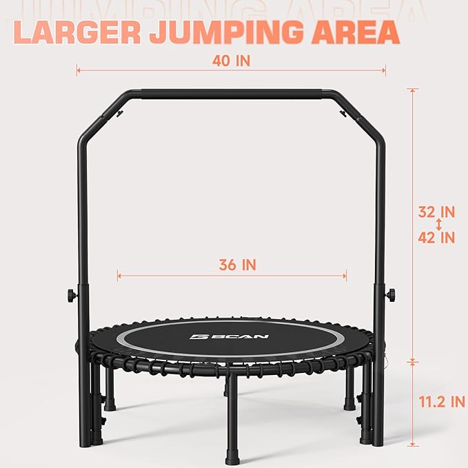 BCAN 450/550 LBS Foldable Mini Trampoline 40"/48"/50" Fitness