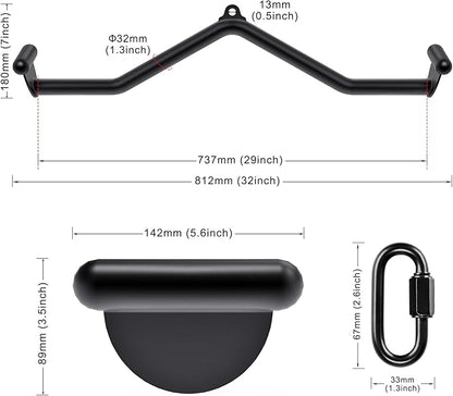 Kipika LAT Pull Down Bars Cable Machine Attachment, Rowing T-bar V-bar Set, Back Strength Training Handle Grips for Cable Machine Rowing Machine, 12" 20" 24" 28" 32" Five Sizes